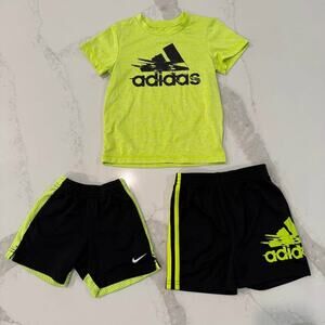 Adidas Boys TwoPiece Game Time Short Set w/Nike Shorts Boys 2T Black/Neon Yellow